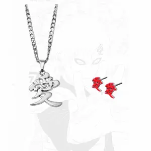 Gaara Red Love Necklace and Earrings Set, Anime Cosplay Jewelry Inspired by Naruto Shippuden
