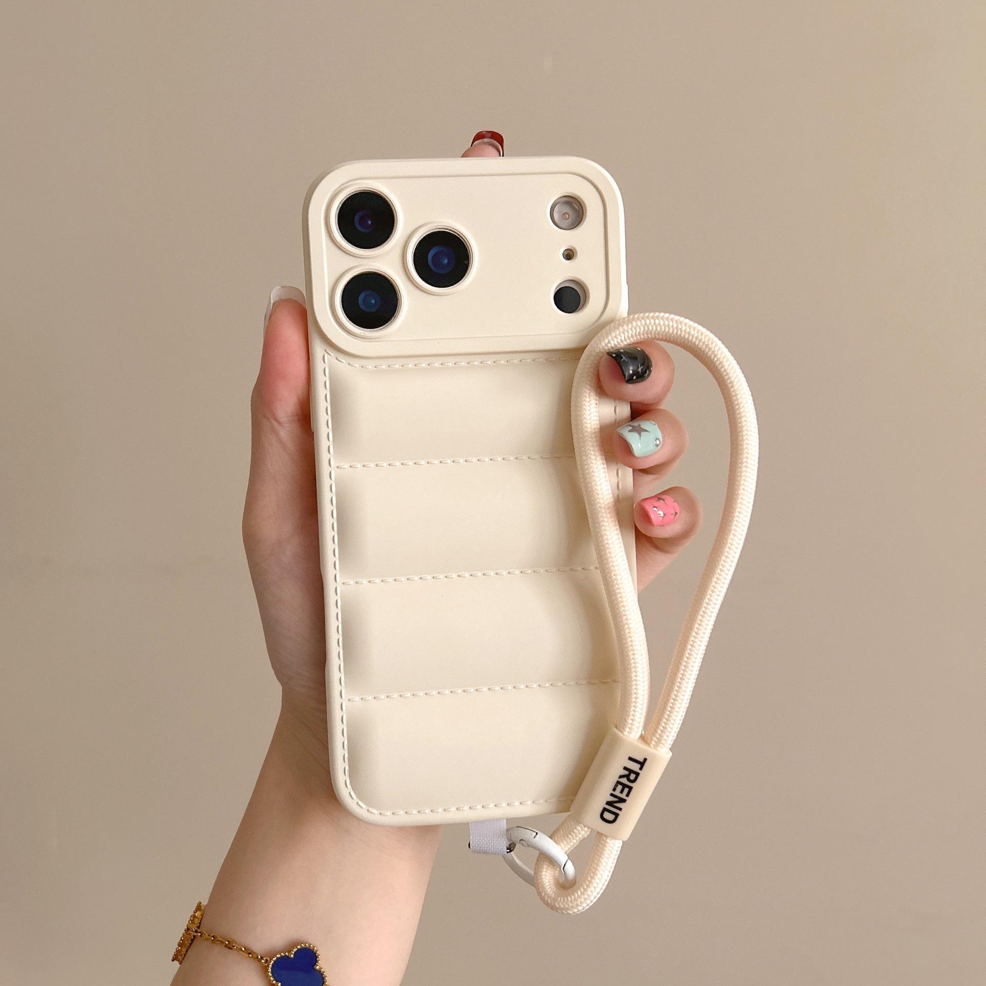 Suitable for Apple 17 Pro, 3D oil-sprayed down jacket phone case, iPhone 8 hand strap, anti-drop liquid 15 protective cover