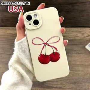 Cherry Pattern Phone Case, Anti-fall Phone Protector Cover, Shockproof Phone Protective Case Compatible with iPhone 15 14 13 12 11 Series