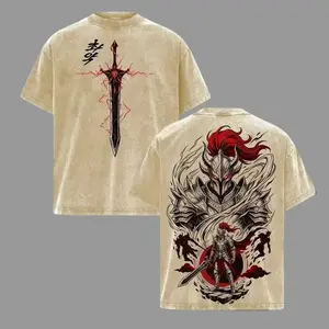 Solo Leveling Anime Graphic Tee, Unisex Vintage Washed Oversized Shortsleeve Shirt in Heavyweight Cotton with a Round Neck