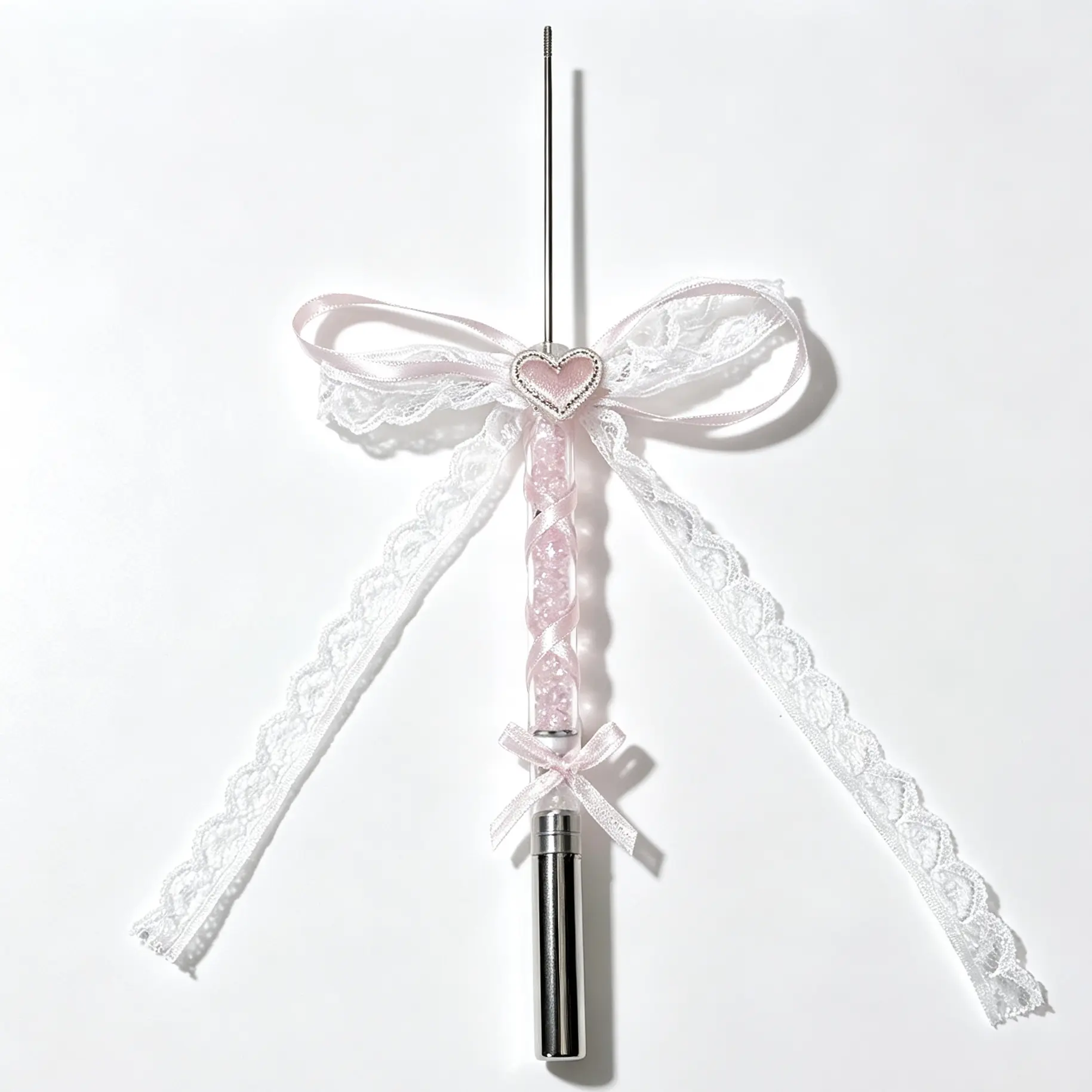 Pink Bow Beadable Pen, DIY Pen Making Tool with Lace Ribbon Decoration