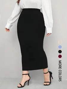 [Plus Size] Solid Color Long Elastic Skirt, Elegant Fashion Casual Skirt for Daily Outdoor Wear, Women Clothing for Summer