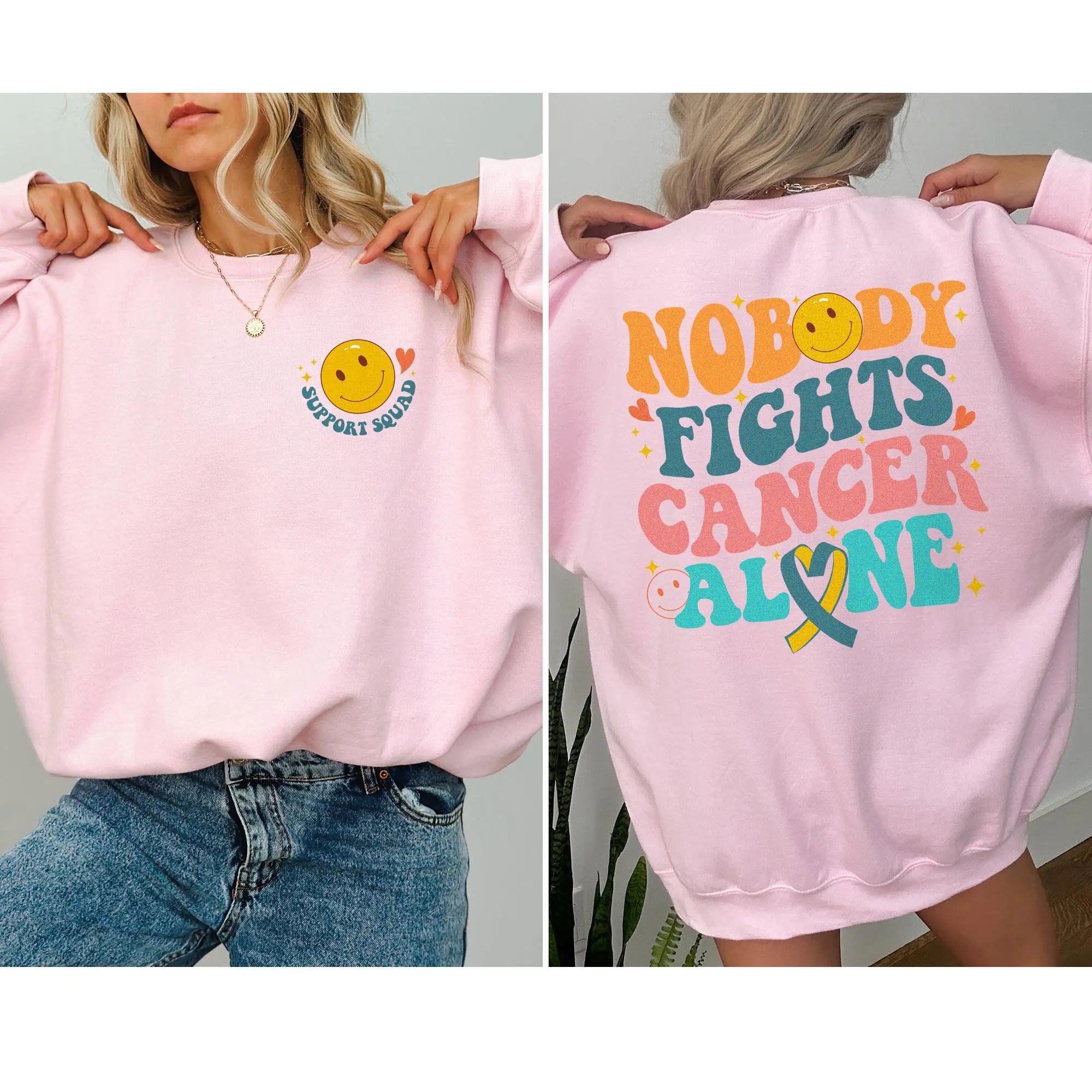 Nobody Fights Cancer Alone Graphic T-shirt Oncologist Cotton Crewneck Onc Rn Shirt Gift For Oncology Nurse Oncology Shirts Medical Oncology