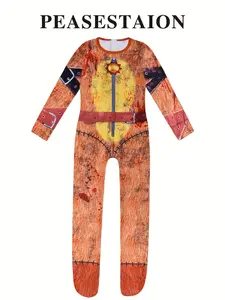 3-Piece Jumpsuit Set, Fashionable Cool Funny Position Print Costume + Headwear + Gloves, Unisex Kids Halloween Christmas