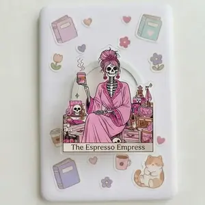 Magnetic Kindle Grip Gothic Coffee Skeleton Aesthetic, Kindle Holder Magsafe Compatible High-quality Print, Gift for Readers Strong Magnet