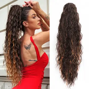 Claw Long Wavy Ponytail Extension Black Brown 30" Curly Pony Tail Clip in Hair Extensions for Women fluffy Natural Looking Synthetic Hairpiece for Daily Use