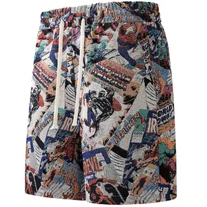 Retro Superhero Cartoon Jacquard Casual Shorts, Loose Fit, Summer