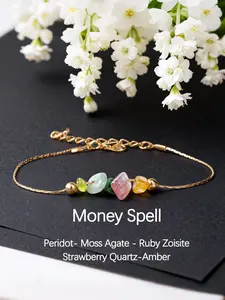 Prosperity Five Stone Exquisite Trendy Bracelet Minimalist Irregular Crystal Olive Strawberry Quartz Energy Necklace, Charming Jewelry Gift