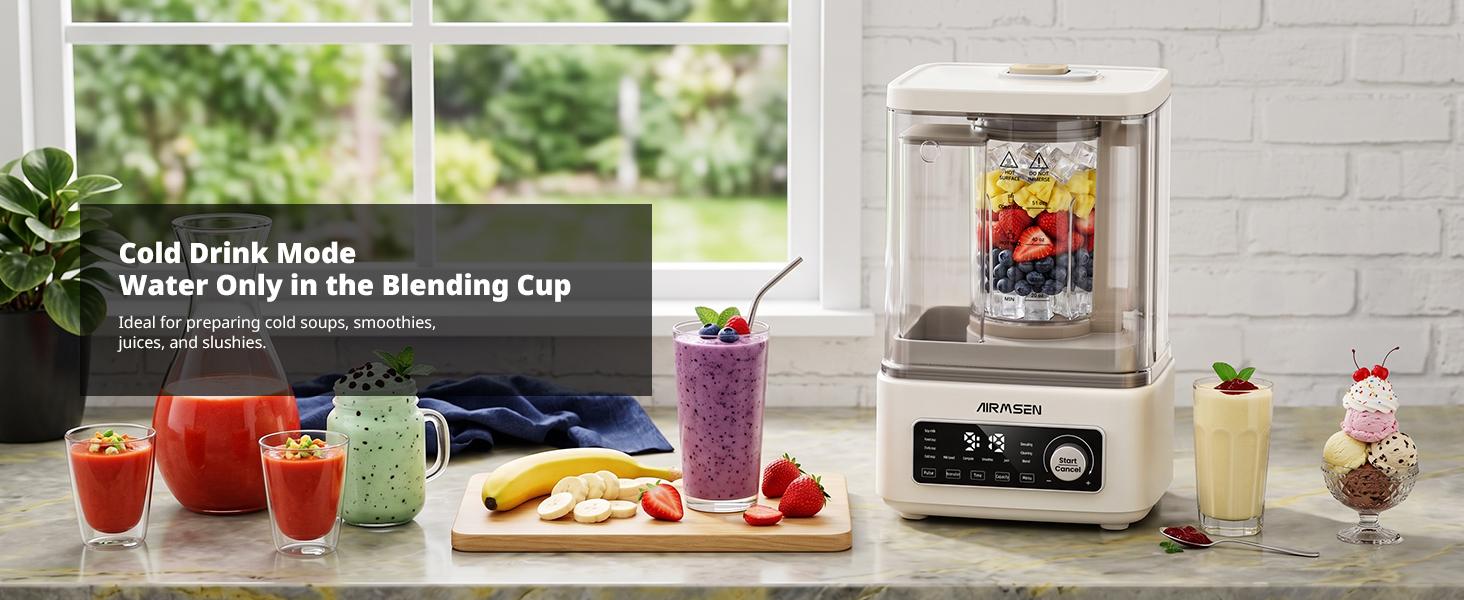 AIRMSEN 9-IN-1 Hot & Cold Professional Countertop Blender, 1200W+500W High Power, Independent Water Supply & Steam Heating, 51 Oz Multifunctional Juice & Food Blender for Shakes, Stainless Steel Blades for Nuts/Frozen Items, Countertop Blenders