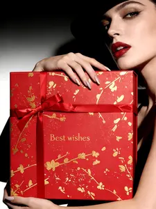 Amalee 12x12x4 Inch Large Red Gift Box with Magnetic Closure, Tool-Free & Glue-Free Assembly, Includes Ribbon, Card & Filler for for Wedding, Birthday, Christmas Gift Packaging