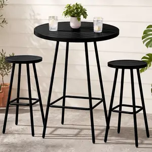 Best Choice Products 3-Piece Steel Patio Bar Height Round Bistro Set w/ Backless Stools, Slatted Design