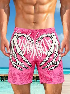 Men's Fashion Skull Print Beach Pants, Casual Short Pants, Breathable and Quick-Dry, Ideal for Summer Activities