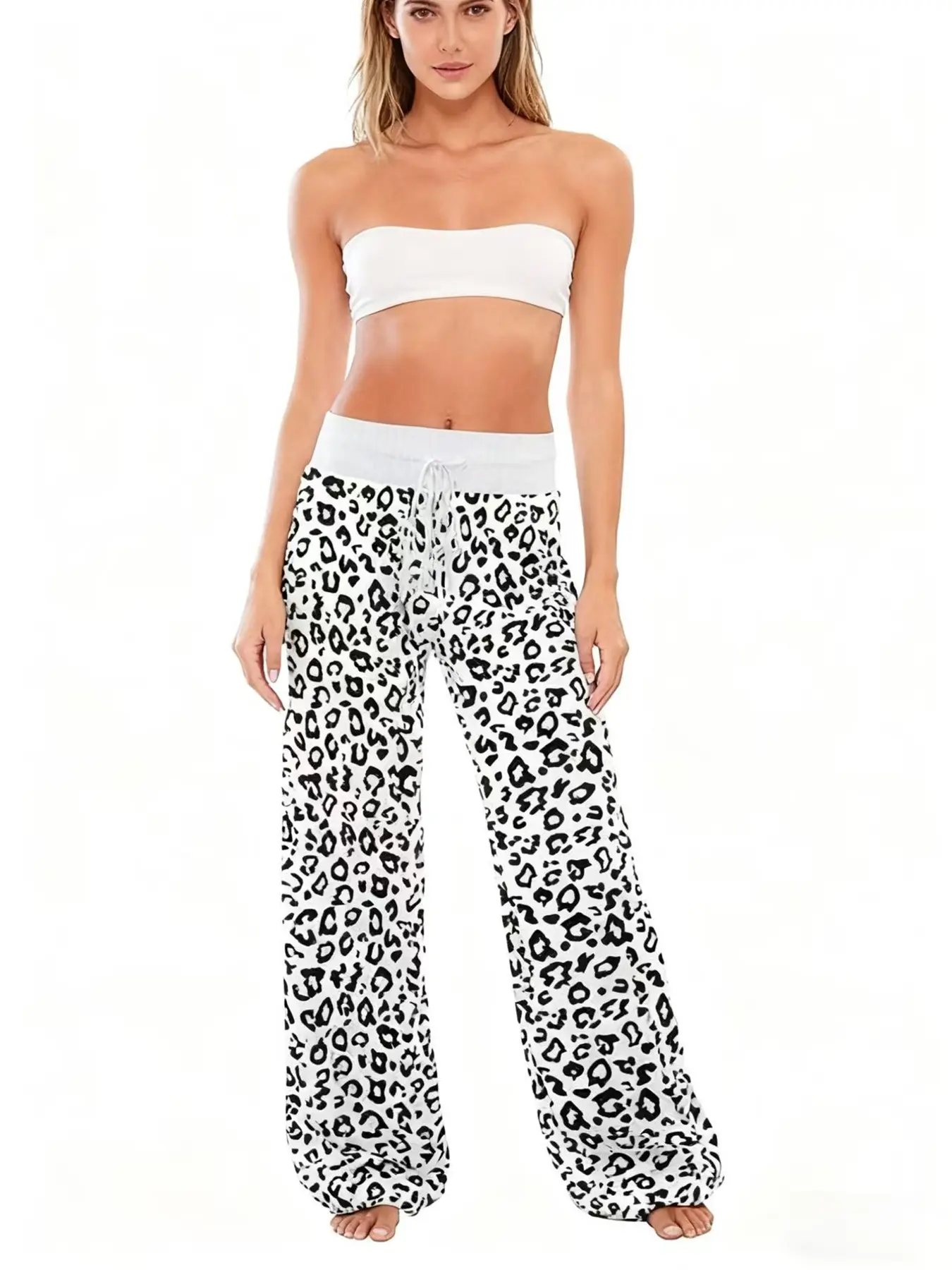Women's new leopard print long pants elastic pants loose pants casual pants home wear S-XXL Women's new leopard print long pants elastic pants loose pants casual pants home wear S-XXL