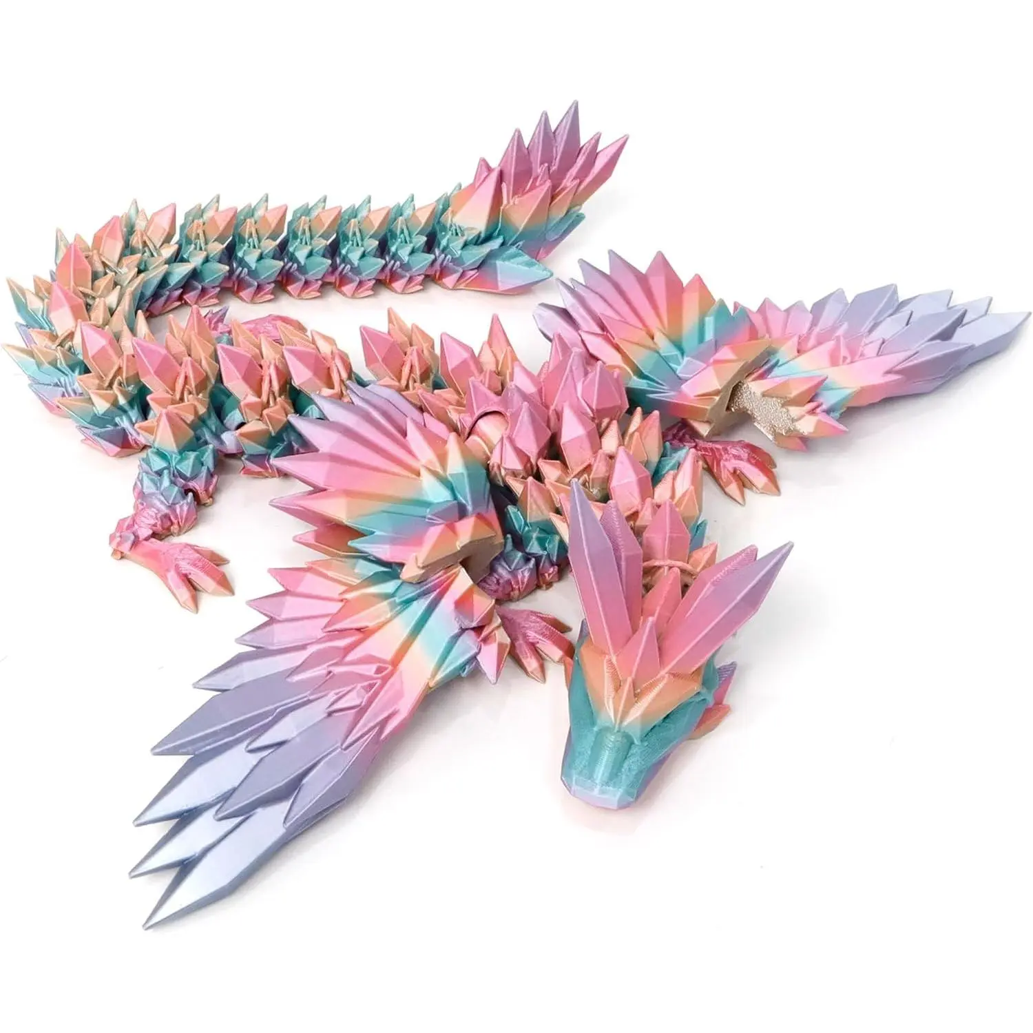 Home Decor, Birthday Gift, Desk Pet - Candy Color Rainbow 3D Printed Dragon - 18 inch Flying Dragon with Wings, XL Articulated Winged Crystal Fidget Toy