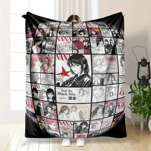 NANA Anime Manga Panels Flannel Fleece Throw, Iconic Japanese Comic Print Character Art Piece, Ultra Soft Lightweight Warm Bedspread, Illustrated Character Gift for Otaku Fans, Living Room Couch Decor, Character Art Blankets, Illustrated Character Blanket