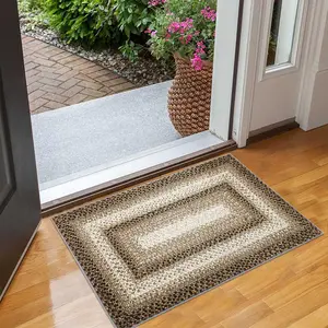 【GARVEE】Entryway Rug 2x3 Small Throw Rug, Machine Washable, Braided Printed Area Rug, Non-Slip Floor Cover, Farmhouse Boho Accent Rug, Rustic Bohemian Carpet for Living Room and Bedroom, Taupe