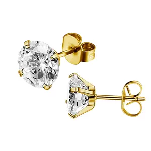 Titanium Steel Minimalist Geometric Square Cubic Zirconia Earrings, Stylish Unisex Ear Studs Helix Piercing Jewelry for Men Women