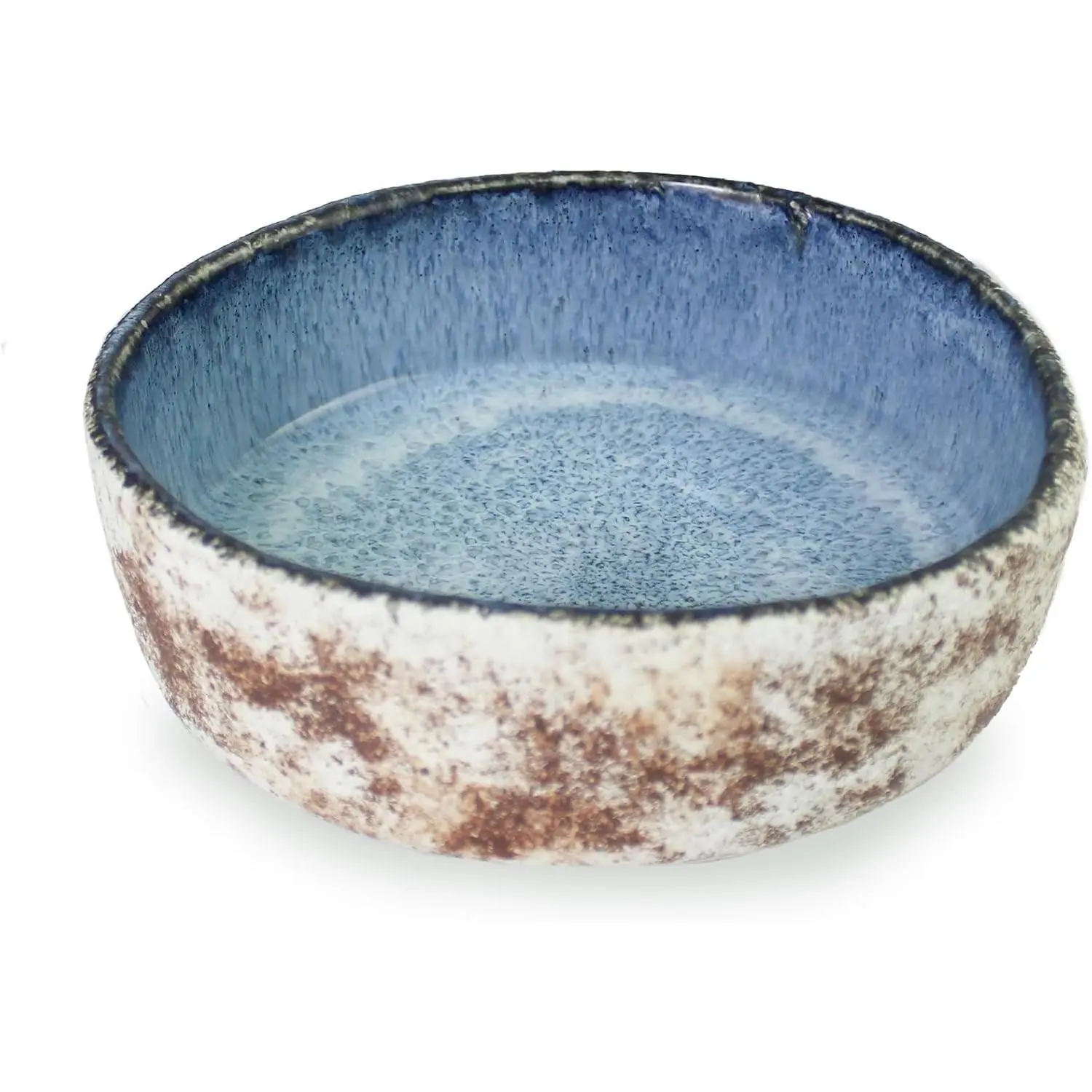 8-Inch Handcrafted Ceramic Bowl with Lipped Edge - Rustic Antique Brown & Reactive Blue, Versatile Artisan Dining & Decor Piece, Food-Safe, Microwave and Oven Safe