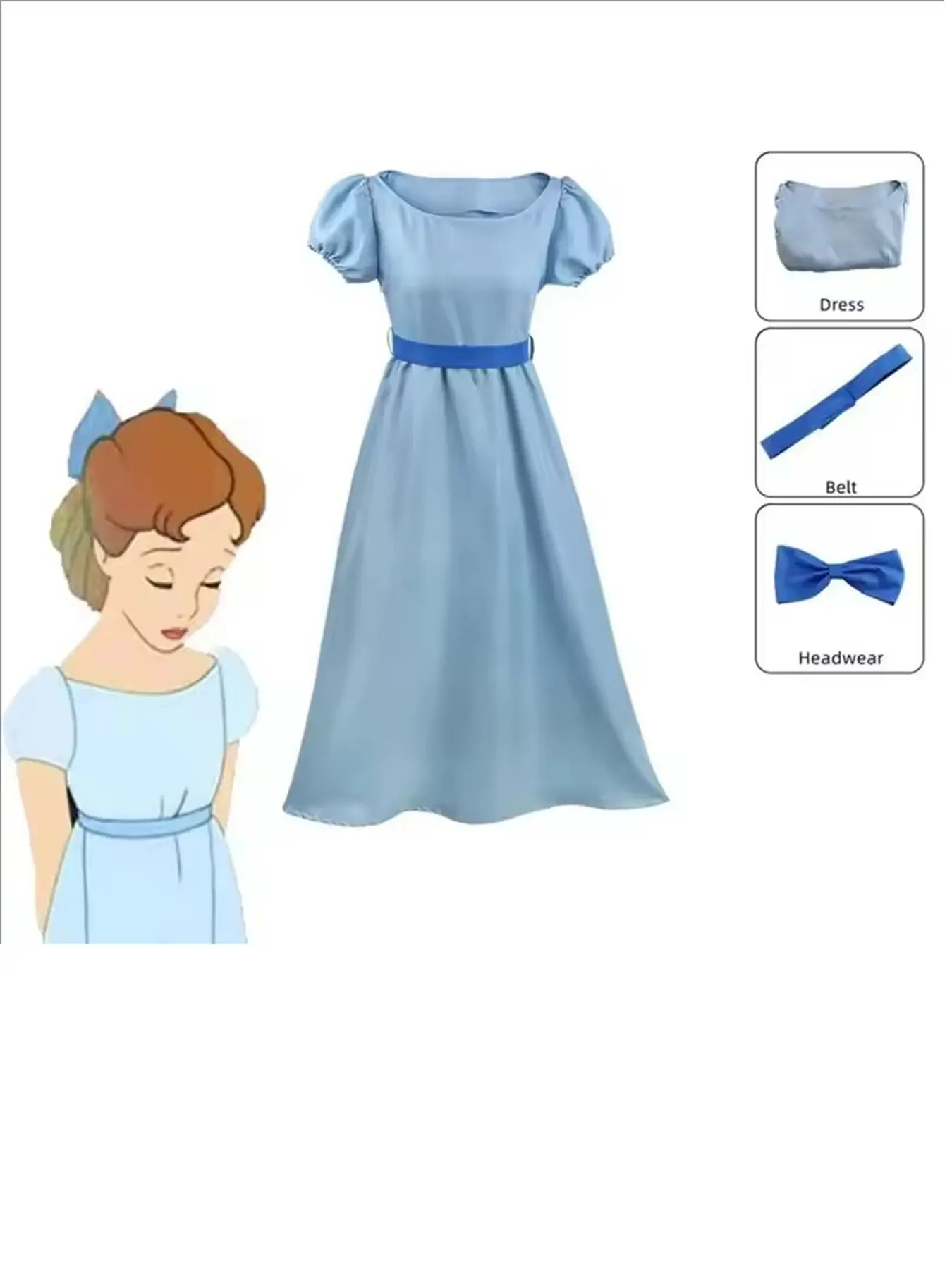 Anime Women's Long Dress, Peter Pan Cosplay Costume, Wendy Princess Performance Dress, All Seasons Plain Design, Clothes