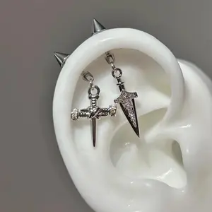 1Pc Fashion Trendy Sword Pendant Ear Bone Nail Stainless Steel Earrings For Women Body Puncture Accessories