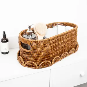 Imitation Rattan Storage Basket with Lid, Handwoven Storage Basket for Fruits And Vegetables, Household Storage Bin for Toys, Living Room Rattan Storage Basket, Shelf Baskets