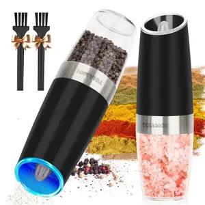 TOIAMOI Electric Pepper and Salt Grinder Set, Adjustable Coarseness, One Hand Automatic Operation, Battery Powered with LED Light & 2 Utility Brushes for Home Kitchen BBQ