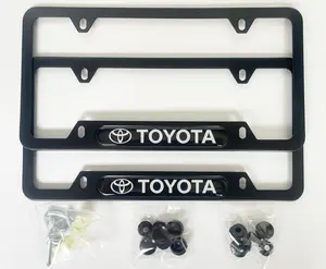 License Plate Frame for Toyota car – Aluminum Metal Fit Tacoma Corolla Camry RAV4 4Runner Tundra – No State Name Blocking – Includes Screws & Covers – Black Sleek Design