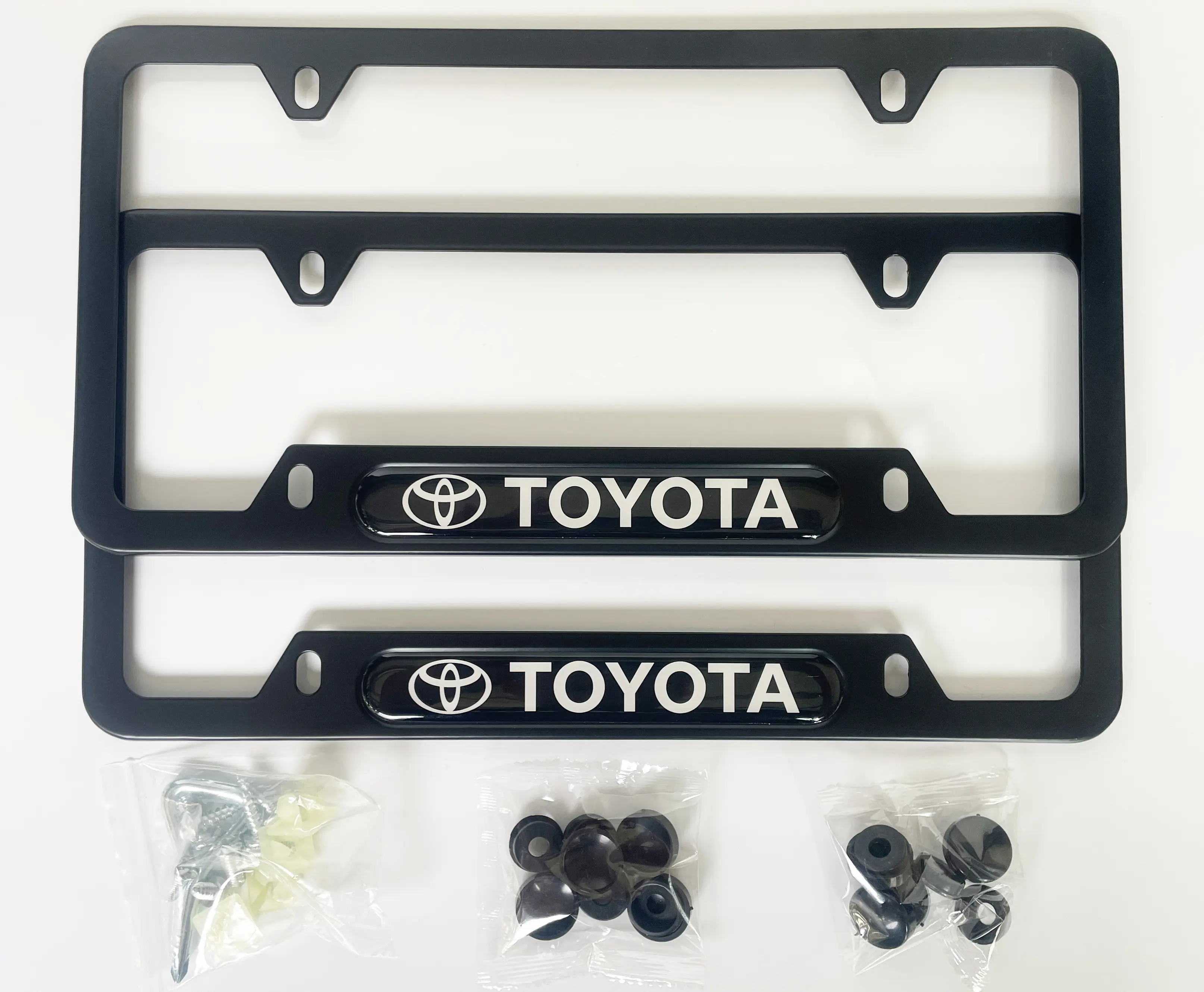 License Plate Frame for Toyota car – Aluminum Metal Fit Tacoma Corolla Camry RAV4 4Runner Tundra – No State Name Blocking – Includes Screws & Covers – Black Sleek Design