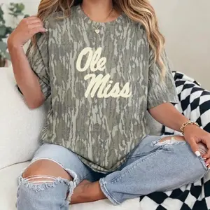 Ole Miss Bottomland Camo Shirt, Mossy Oak Original Tee, 3D Effect Print Pattern Clothing, Timber Bark Unisex Top