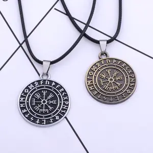 Nordic Viking Rune Odin Logo Compass Pendant Necklace for Men Trendy Accessories