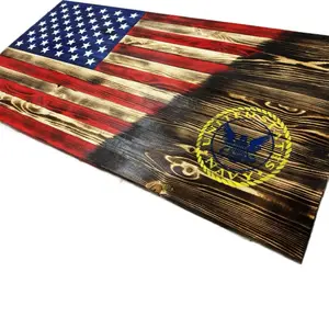 Handmade Burned Wood American Flag – Solid Wood – Military Tribute Wall Art