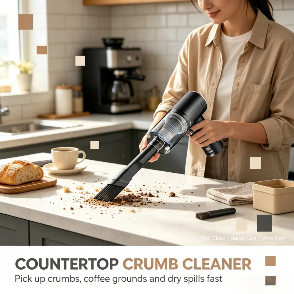 1set Handheld Kitchen Countertop Crumb Vacuum – USB Rechargeable Wireless Design, Specifically for Coffee Grounds/Bread Crumbs/Dry Spills, Ideal for Stove/Countertop/Cookware Area Cleaning, Compact & Easy to Store