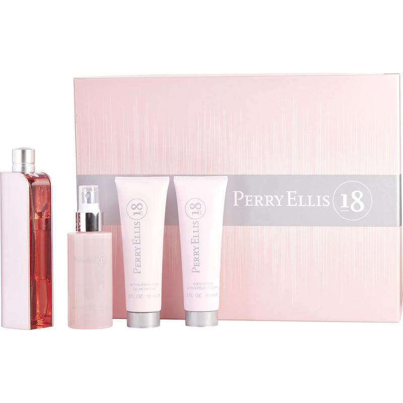 Perry Ellis 18 Set-Eau De Parfum Spray 3.4 Oz & Body Mist 4 Oz & Body Lotion 3 Oz & Shower Gel 3 Oz For Women