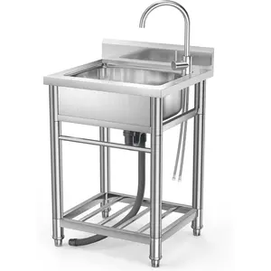 Garvee 32"x20"x22" Stainless Steel Utility Sink with Single Bowl, Freestanding Design, Hot & Cold Water Faucet for Commercial Kitchen, Laundry, Bathroom, Garage, and Garden Use