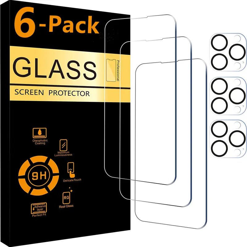 3Pcs Tempered Glass Screen Protector+3Pcs Camera Lens Protectors for iPhone Duo 18 Pro Max 18 17 16 15 14 13 12 11, 9H HD Tempered Glass Film, Anti-Scratch Cover