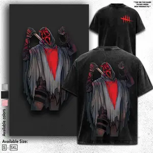 Dead By Daylight Ghost Face Tee – Washed Cotton Menswear Top | Smooth Streetwear Prints for Man, Casual Classic Gaming Style Crewneck Crewneck T-Shirt