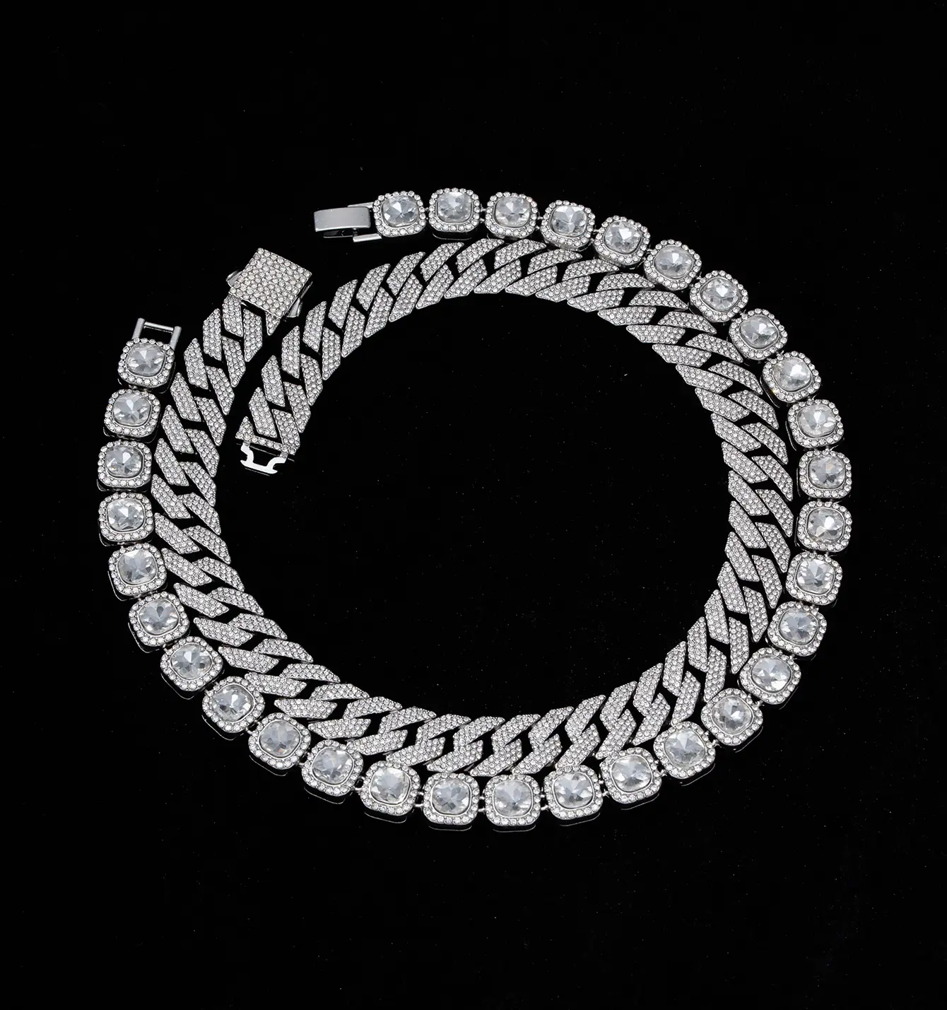 Men's Geometric Square Rock Candy Link Chain Necklace - Zinc Alloy, Unisex Nightclub Hip-Hop Jewelry with Gift Box Set