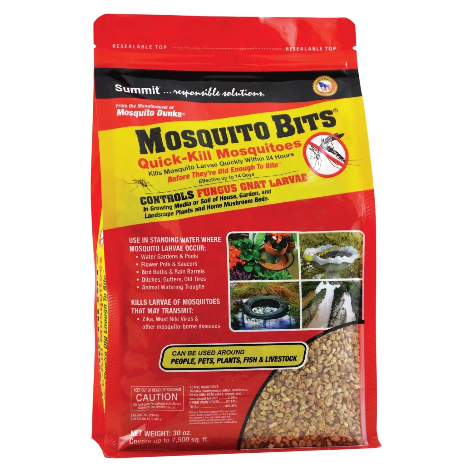 30oz Granular Mosquito Killer Insect Control BTI Granules - Fast-Acting Bacillus Thuringiensis Subsp. Israelensis SUM-4218, Outdoor Use for Standing Water & Soil, Promotes Healthier Plants (30oz Containers, Both Uses)