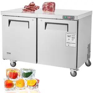 【Summervibes】VEVOR 48" Commercial Frozen Refrigerator Sandwich & Salad Prep Table, 12.9 Cu. Ft Stainless Steel Refrigerated Food Prep Station with 2 Doors, Frost Free Refrigerator with Lock for Restaurant, Bar