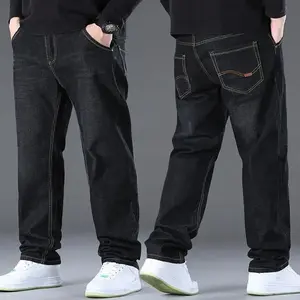 2025 New Spring Plus Size Men’s Jeans Loose Fit Mid Waist Stretch Long Pants