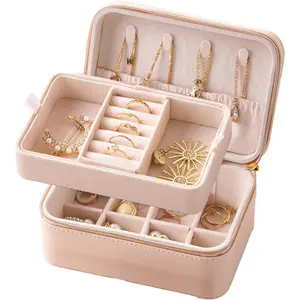 Small Travel  Box,2 Layers PU Leather Travel  Box, Portable  Storage with Large Capacity,Cloud White  Organizer Box Teacher Gifts for Women