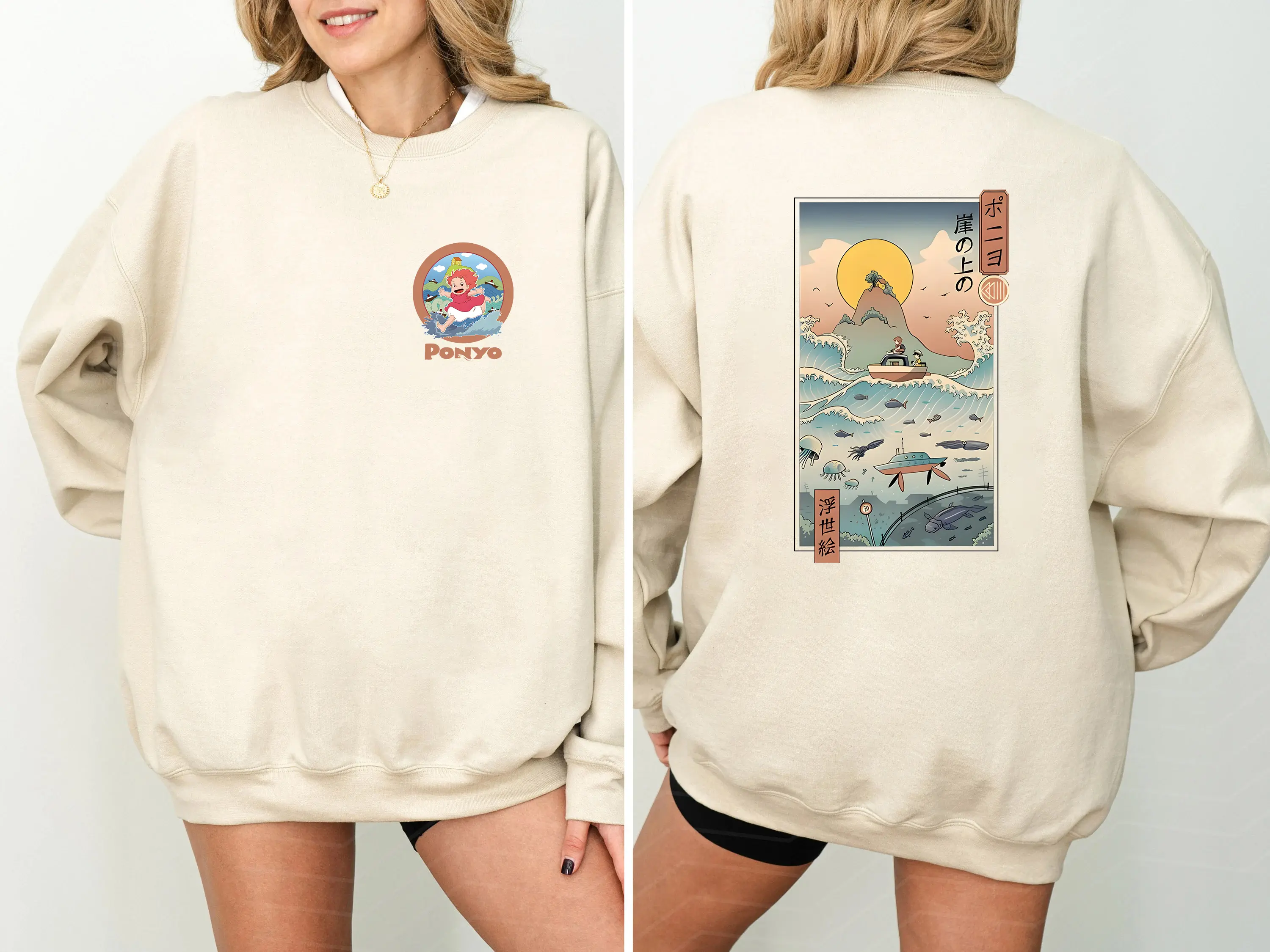 Ponyo 2 Sides Sweatshirt, Ghibli Ponyo Hoodie, Hayao Miyazaki, Howls Moving Castle Sweater, Studio Ghibli Anime Shirts