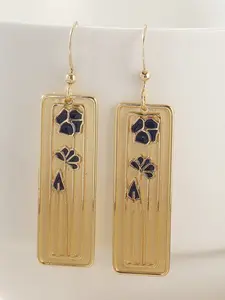 Elegant Blue Floral Pattern Rectangular Pendant Earrings, Vintage Bohemian Jewelry, Casual Holiday Accessories, Copper Material