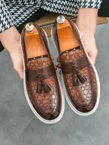 Men's Fashionable PU Leather Loafers, Casual Comfortable Tassel Decor Slip-on Shoes for Daily Wear, Lightweight Breathable Shoes for All Seasons, Boy