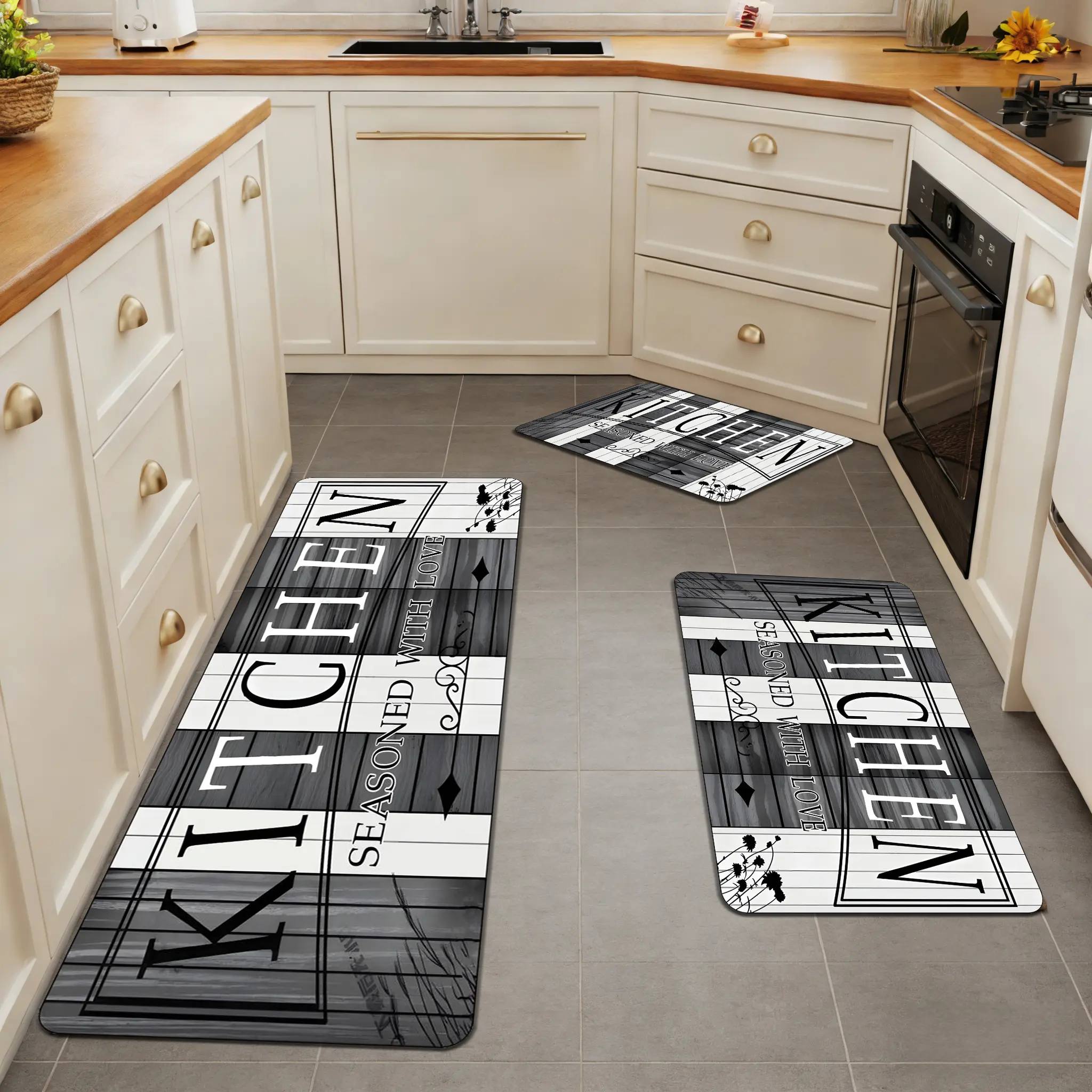 3-Piece Kitchen Mat Set, Long Absorbent Kitchen Mat, Entrance Anti-Slip Mat, Washable Door Mat, Minimalist Home Decor, Waterproof And Oil-Resistant Kitchen Mat, Suitable For Kitchen, Entrance, Living Room, Bedroom, Hotel, Guesthouse, Sink Area, Etc.