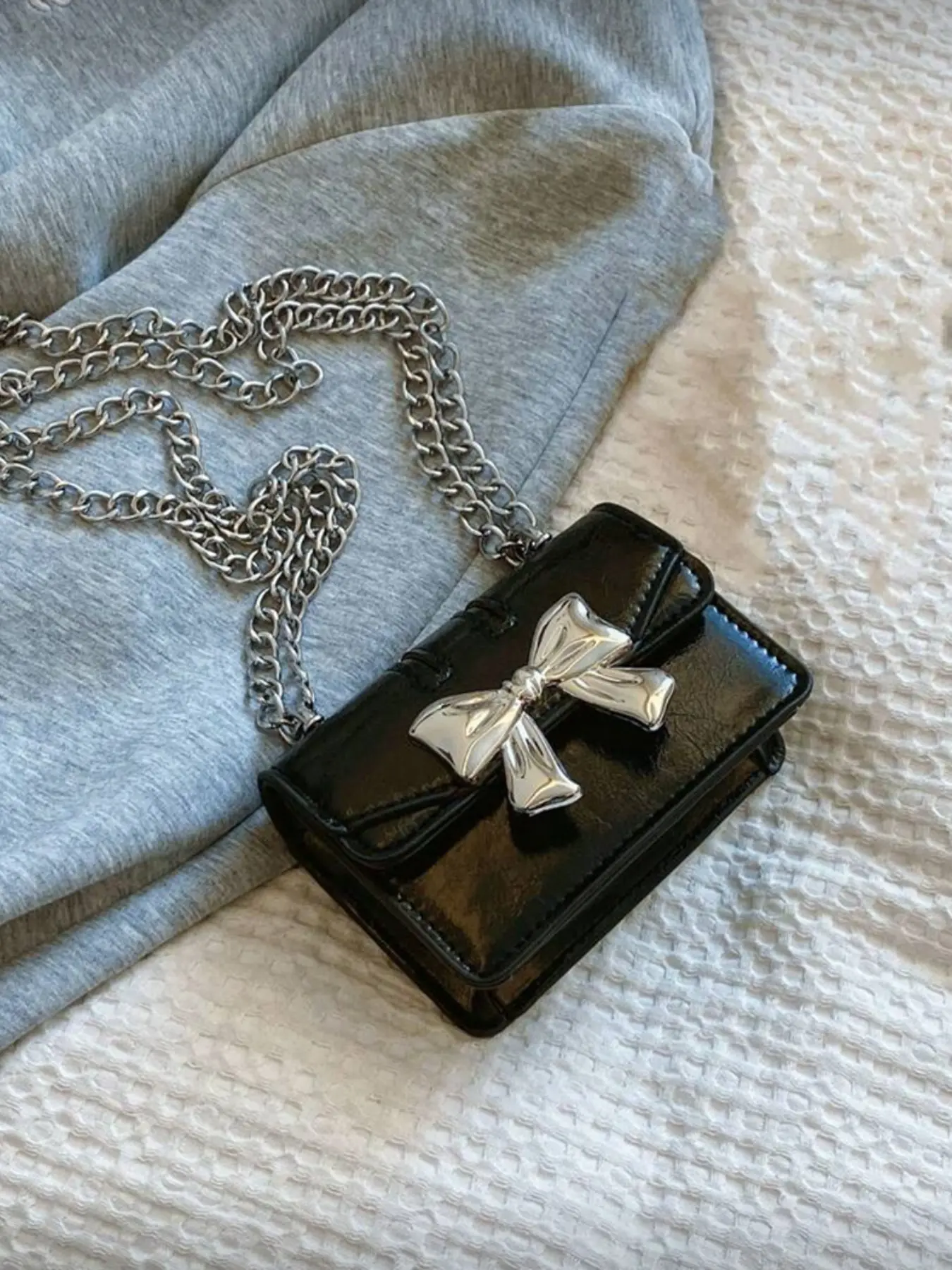 New Fashion Mini Square Bag, Bow Decoration, Flip Cover, Metal 