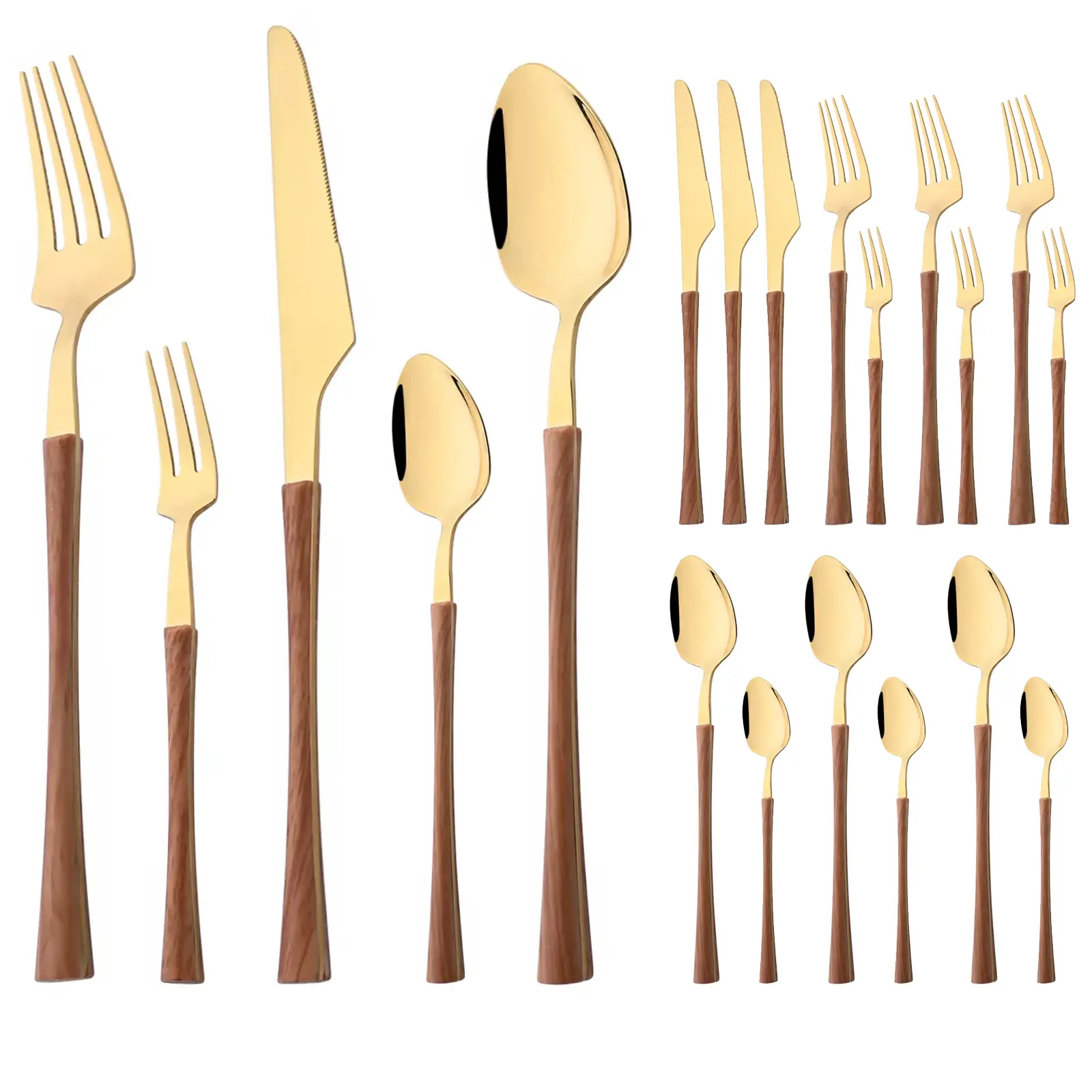 20-piece Stainless Steel Flatware Set with Wooden Handle, Wood Silverware Set for 4, Mirror, Dishwasher Safe, for Home Kitchen Travel