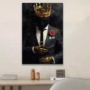 Black King with Golden Crown – African American Canvas Wall Art,  Print for Bedroom Decor