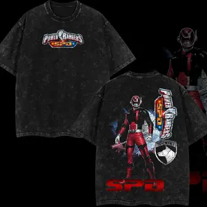 [Eclipse] Power Rangers SPD Vintage Unisex Oversize Anime Manga Acid Washed Lightweight Cotton T-shirt, Anime Merch, Gift For Anime Fan, Weeaboo