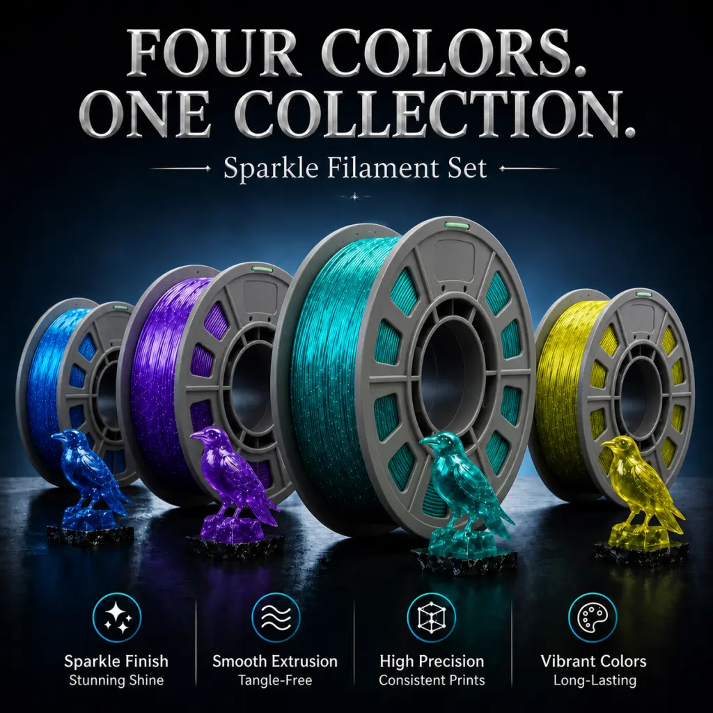 Silver Flecks Glitter Finish PETG 3D Filament Bundle, 1.75mm Diameter, 300G / Spool, 220°C-250°C, Affordable Smooth FDM Supplies for Fantasy Statues & Office 3D Printer Accessories with Dimensional Accuracy